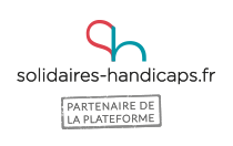 Logo du site solidaires-handicaps.fr : la lettre S rouge et le H vert collés et coupés à leur base.