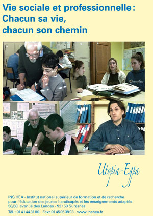 Jaquette du film "VSP (Vie sociale et professionnelle : "Chacun sa vie, chacun son chemin"" illustré par quatre photos d'élèves et d'enseignants