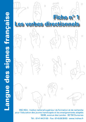 Jaquette du film "Langue des signes française (LSF) : 1. Les verbes directionnels" illustrée par l'alphabet de la LSF.