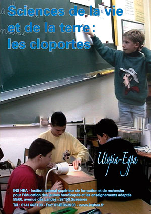 Jaquette deu film "Sciences de la Vie et de la Terre (SVT). Les cloportes"  illustrée par deux photos d'élèves en classe.